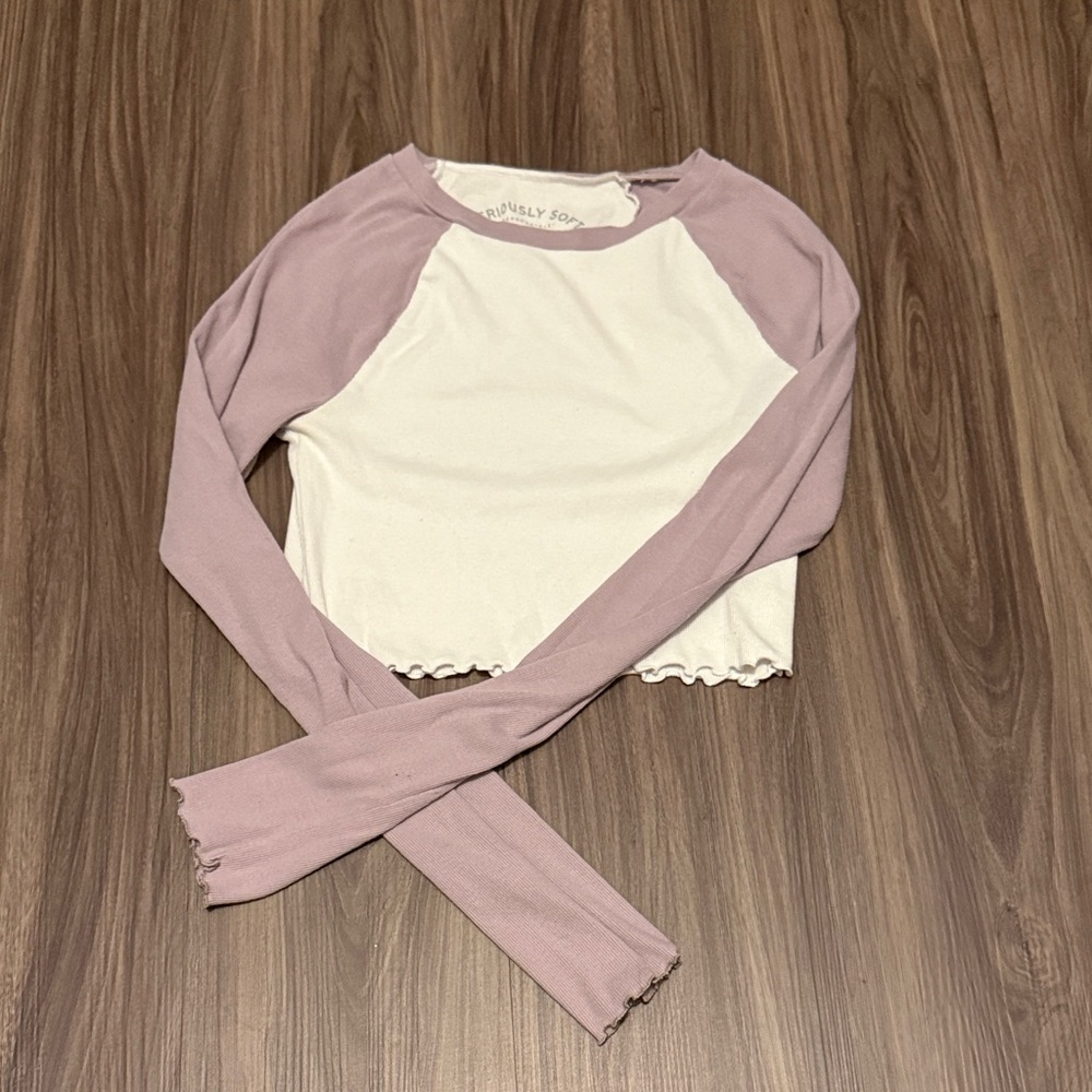 Aeropostale Lavender and White Long Sleeve Top